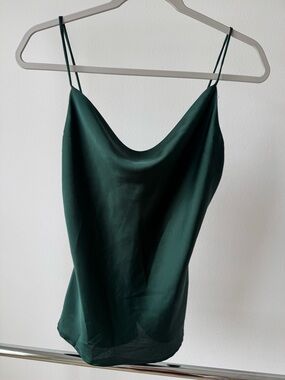 Forest Green Satin Cowl Neck Tank Top
